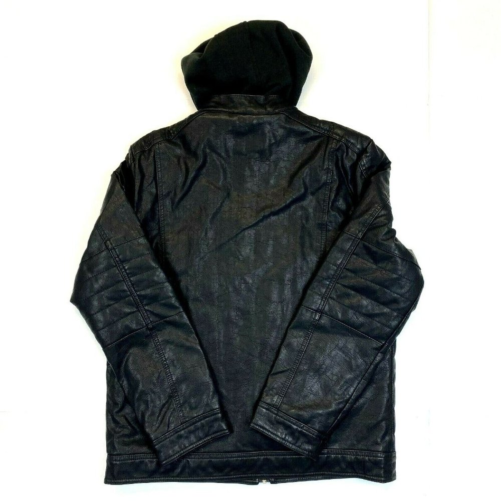 Men's Apt. 9 Faux Leather Removable Bib Hooded Jacket - Black - L - Picture 4 of 5